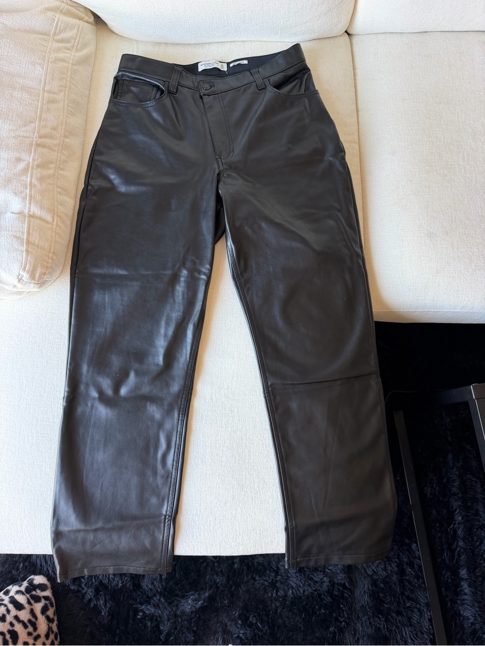 Abercrombie & Fitch Black Faux-Leather Straight-Leg Pants